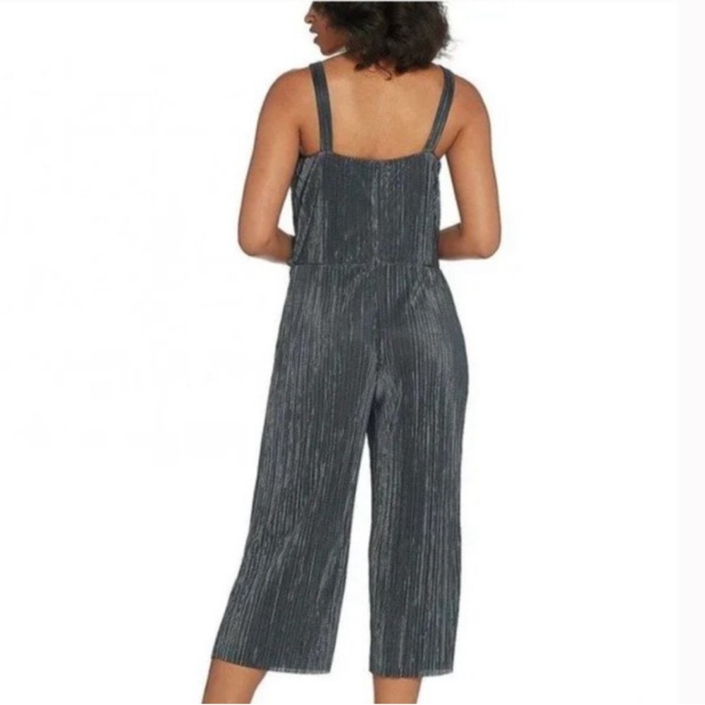 Black Plisse Micro Pleated Tank Top Cropped Wide Leg Jumpsuit - Picture 2 of 4